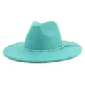 Turquoise suede fedora hat featuring braided band and tassel, perfect for daily wear. - M (56-58cm) / Teal