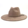 Faux suede fedora hat wide brim flat brim hat stylish couple hat in khaki color - M (56-58cm) / Dusty Pink