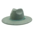 Sage Green Faux Suede Fedora Hat Wide Brim Classic Gentleman Hat For Men And Women - M (56-58cm) / Olive Green
