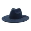 Classic navy blue faux suede wide brim fedora hat with braided band for men and women stylish. - M (56-58cm) / Navy Blue
