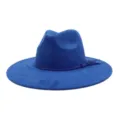 Blue Faux Suede Fedora Hat Wide Brim Flat Edge Gentleman Hat For Daily Wear - M (56-58cm) / Sapphire Blue