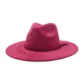 Women men suede fedora hat flat brim winter autumn fashion elegant tassel felt cap red - M (56-58cm) / Raspberry Purple