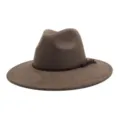 Brown faux suede fedora hat with braided tassel band wide brim casual vintage gentleman hat. - M (56-58cm) / Light Coffee