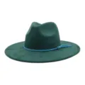 Dark green suede fedora hat with blue braided rope and tassel, wide brim couple hat style. - M (56-58cm) / Dark Green
