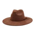 Brown suede fedora hat with braided band, stylish wide brim fashion accessory for adults. - M (56-58cm) / Dark Brown
