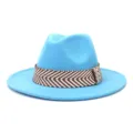 Blauwe fedora hoed voor heren en dames, klassieke vilten hoed met platte rand en band. - 58cm / Meerblauw