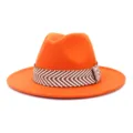 Wolvilt fedora hoed voor heren en dames, brede platte rand jazz pet met stijlvolle band. - 58cm / Oranje
