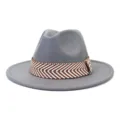 Grijs wollen fedora hoed voor heren en dames, klassieke platte brede rand jazzhoed met band. - 58cm / Lichtgrijs