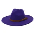 Chapeau fedora en laine violette élégant, large bord automne hiver pour homme femme. - 58cm / Violet
