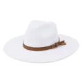 Chapeau fedora blanc à large bord avec détail de bande en suédine marron et boucle. - 58cm / Blanc