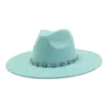 Close-up detail of the turquoise stone decorative chain on the light blue suede fedora hat. - 58cm / Mint Green