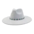 Grey suede fedora hat with turquoise chain detail, wide flat brim jazz hat for women. - 58cm / Light Gray