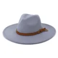 Chapeau fedora gris en laine avec bande en suédine marron mode automne hiver - 58cm / Gris clair