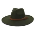 Chapeau fedora en laine vert foncé classique avec boucle de ceinture marron, couvre-chef élégant. - 58cm / Vert Militaire