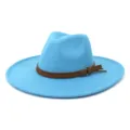 Chapeau fedora bleu à large bord pour hommes et femmes, élégant chapeau de jazz en feutre. - 58cm / Bleu lac