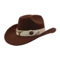 Brauner Wollfilz Western Cowboy Hut mit weißem Band und Metall Stierkopf, Herbst Winter. - Einheitsgröße / Kaffeebraun