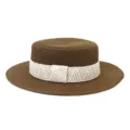 Flat-top straw hat for summer outdoor travel sun protection and stylish beach wear details. - 58cm / Coffee