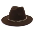 Chapeau de jazz en laine style britannique automne hiver pour homme femme bord large marron - 58cm / Café