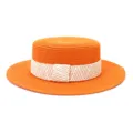 Vibrant orange straw boater hat featuring a stylish woven band for summer sun protection. - 58cm / Orange-Yellow