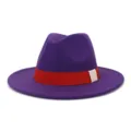 Chapeau fedora en laine violet pour hommes et femmes, large bord plat style jazz élégant. - 58cm / Violet