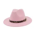 Sombrero fedora rosa para mujer con cinturón de leopardo y hebilla dorada elegante - Ajustable / Rosa