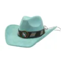 Mint green soft suede western cowboy hat with ethnic beaded leather band and floral concho. - Mint Green