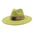 Detailed view of the green suede jazz hat featuring an ethnic embroidered band and vintage buckle. - 58cm / Avocado Green