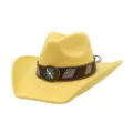 Yellow suede cowboy hat with ethnic style decorative band, western wide brim fedora cap. - Bright yellow