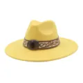 Yellow suede jazz hat detail, western wide brim style with vintage decorative band and buckle. - 58cm / Bright yellow