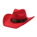 Sombrero de vaquero occidental rojo de ante sintético con banda tachonada y hebilla de calavera - Rojo