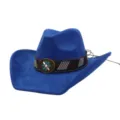 Blue faux suede western cowboy hat with retro ethnic hat band and floral buckle detail - Sapphire Blue