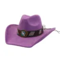Purple suede cowboy hat with ethnic decorative band and metal buckle for women and men. - Medium Purple