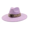 Close-up of a stylish purple suede fedora hat featuring intricate ethnic embroidery and vintage buckle. - 58cm / Lavender