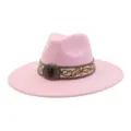 Pink suede flat brim jazz hat with ethnic embroidery band and vintage metal buckle detail. - 58cm / Sakura Pink