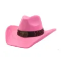 Pink suede western cowboy hat wide brim cowgirl fedora hat for women fashion party dress. - Barbie Pink