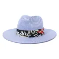 Stilvoller Strohhut Fedora Sommer Sonnenhut mit Blumenband fur Strand Urlaub UV Schutz - 58cm / Himmelblau