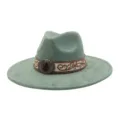 Vintage wide brim fedora hat for men and women, suede winter fashion western cowboy hat. - 58cm / Pickle Green