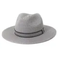 Unisex Grijs Strooien Fedora Hoed Zomer Strand Zonbescherming Britse Stijl Jazz Hoed - Verstelbaar / Grijs