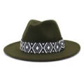 Sombrero Fedora Ala Ancha Hombre Mujer Otoño Invierno Estilo Británico Fieltro Lana Verde - 58cm / Verde Militar