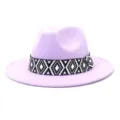 Detalle sombrero fedora de fieltro de lana morado, sombrero jazz de ala plana - 58cm / Rosa Púrpura