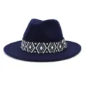 Sombrero fedora de lana azul marino para hombres y mujeres ala ancha con banda tejida. - 58cm / Azul marino