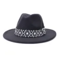 Sombrero fedora de lana gris oscuro con cinta tejida en blanco y negro para invierno. - 58cm / Gris oscuro