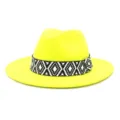 Sombrero fedora amarillo neón para hombre y mujer, sombrero jazz ala ancha con banda geométrica. - 58cm / Amarillo Neón
