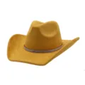 Suede cowboy hat with rhinestone band, wide brim western fedora hat for autumn and winter. - Turmeric