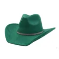 Green suede cowboy hat with rhinestone band, wide brim western fedora for autumn winter. - Green