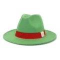 Chapeau fedora classique en laine verte avec ruban rouge et boucle latérale hommes femmes. - 58cm / Vert Herbe