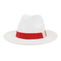 Chapeau fedora blanc classique avec ruban rouge vif et large bord plat pour un style élégant. - 58cm / Blanc