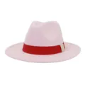 Chapeau fedora classique en laine rose avec un bandeau rouge vif pour la mode hommes femmes - 58cm / Rose
