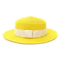 Yellow straw hat detail, flat top wide brim sun hat texture, summer beach travel protection. - 58cm / Yellow