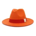 Chapeau Fedora en Laine Orange Unisexe Large Bords Jazz Chapeau Couple Mode Hiver Casual - 58cm / Orange